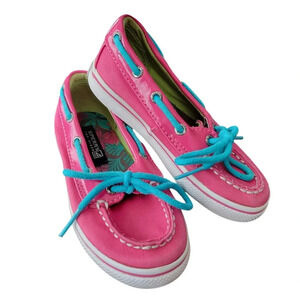 Sperry Top-siders Biscayne Toddler Girl Size 8.5 Pink w/ Blue Laces Boat Shoes